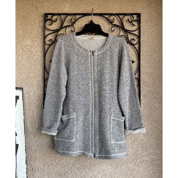 Eileen Fisher Zip Up Jacket - Size Large - Gray/Ivory - Picture 3 of 11